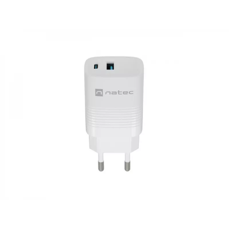 Vadu mobilās ierīces lādētājs NATEC NUC-2140, 30W, USB-C PD 3.0 + USB-A, Samsung AFC, Balts