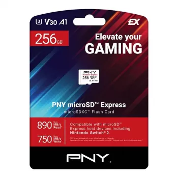 PNY microSD Express 256 GB microSDXC atmiņas karte UHS-I, lasīšana 890 MB/s, rakstīšana 750 MB/s, U3 V30