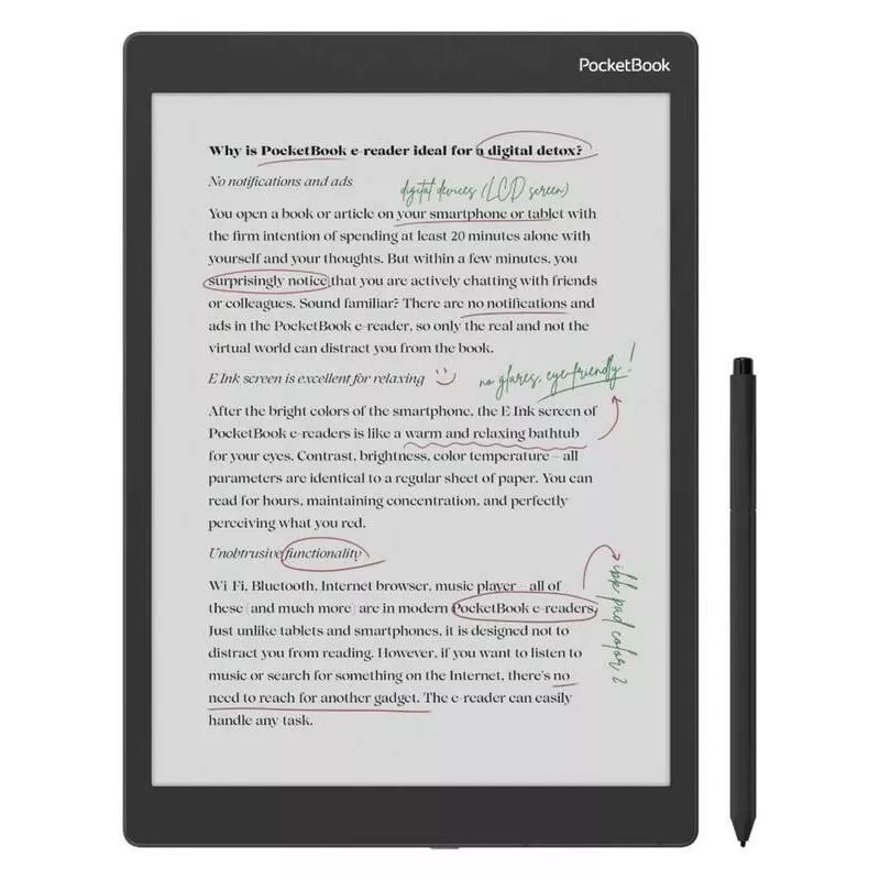 E-grāmatu lasītājs PocketBook Color Note 10,3 collu E Ink Kaleido, 32 GB, Wi‑Fi, skārienekrāns, Melns/Zils