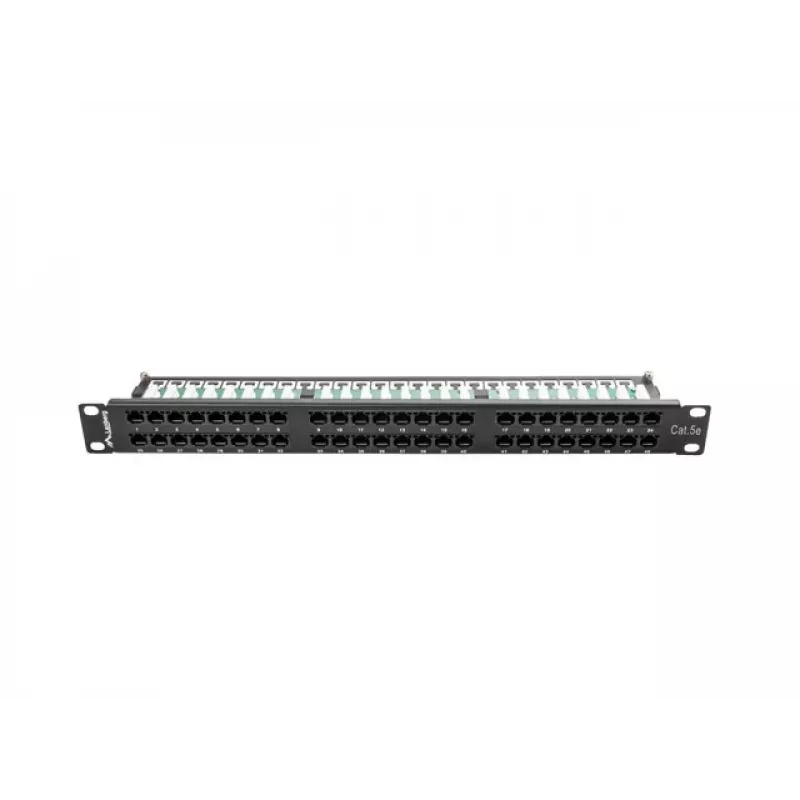 Patch panel LANBERG PPU5-1048-B 1U, 48 porti Cat5e, melns, 445×102×44.5 mm