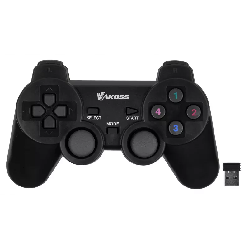 VAKOSS GP-4705BK bezvadu USB spēļu pults, PC/PS3, dual shock vibrācija, analogais/digitālais režīms, melna