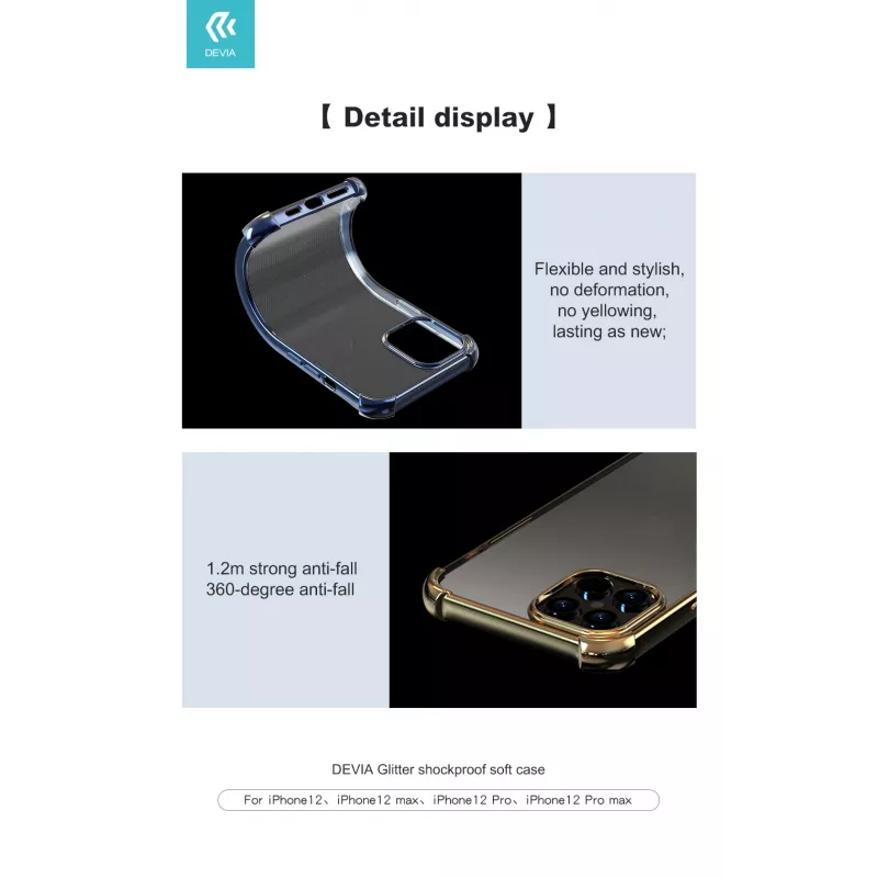 Mīkstais vāciņš Devia iPhone 12 Pro Max — triecienizturīgs spīdīgs sudrabs