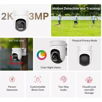IP drošības kamera MERCUSYS MC510 kupola 2 MP, 2304×1296, 30 fps, Wi‑Fi & Ethernet, IR nakts redzamība, griestu stiprinājums, balta