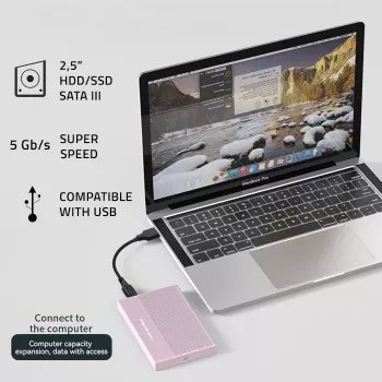 Korpuss 2.5 inch HDD/SSD, SATA, USB 3.0, līdz 2TB, alumīnija