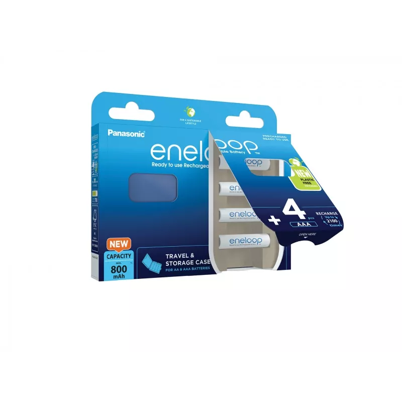 Panasonic Eneloop AAA 800 mAh uzlādējamās baterijas 4 gab. + maciņš (BK-4MCDE/4CP+CASE)