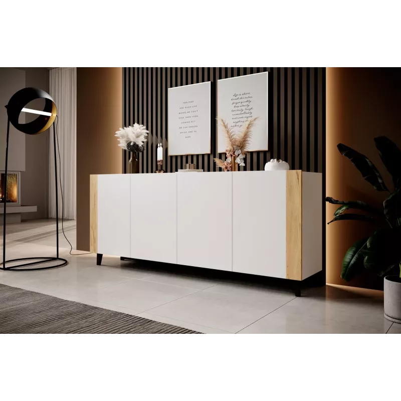 FARO kumode 200x42x82 balts matēts + ozols craft