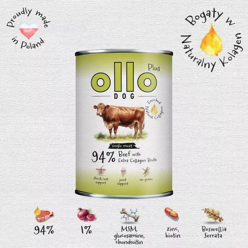 Ollo Plus Kolagen Beef 400g konservs suņiem