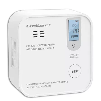 Oglekļa monoksīda sensors QOLTEC 52577 — ar bateriju darbināms, 85 dB signāls