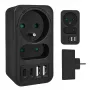 Strāvas sadalītājs MACLEAN MCE249 F/B — 2 AC kontaktligzdas (16A + 6A) ar 2×USB-A un 2×USB-C PD 20W, EU spraudnis, melns