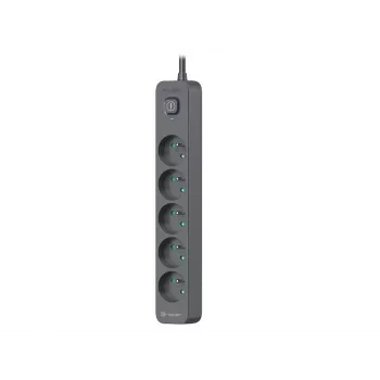 TRACER Power Line+ 3m Graphite pārsprieguma aizsardzības pagarinātājs (5 kontaktligzdas)