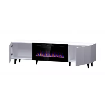 TV skapis Cama Meble PAFOS EF ar elektrisko kamīnu 180×42×49 cm, balts matēts