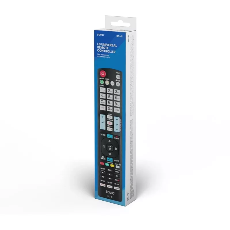 SAVIO RC-11 infrasarkanais tālvadības pults LG TV, melna, darbības rādiuss 10 m, atbalsta 1 ierīci
