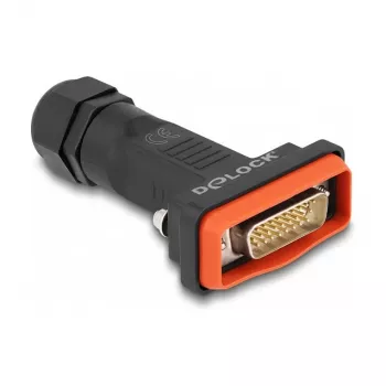 DeLOCK D-Sub HD 26 kontaktu vīrišķais savienotājs ar IP67 ūdensnecaurlaidīgu korpusu