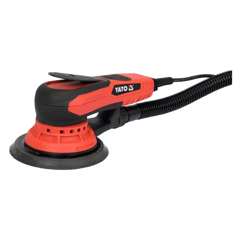 Ekscentriskais slīpmašīna YATO YT-82206 — 350 W, 150 mm disks, 5 mm ekscentritāte, 4000–10000 apgr./min, 3 m kabelis