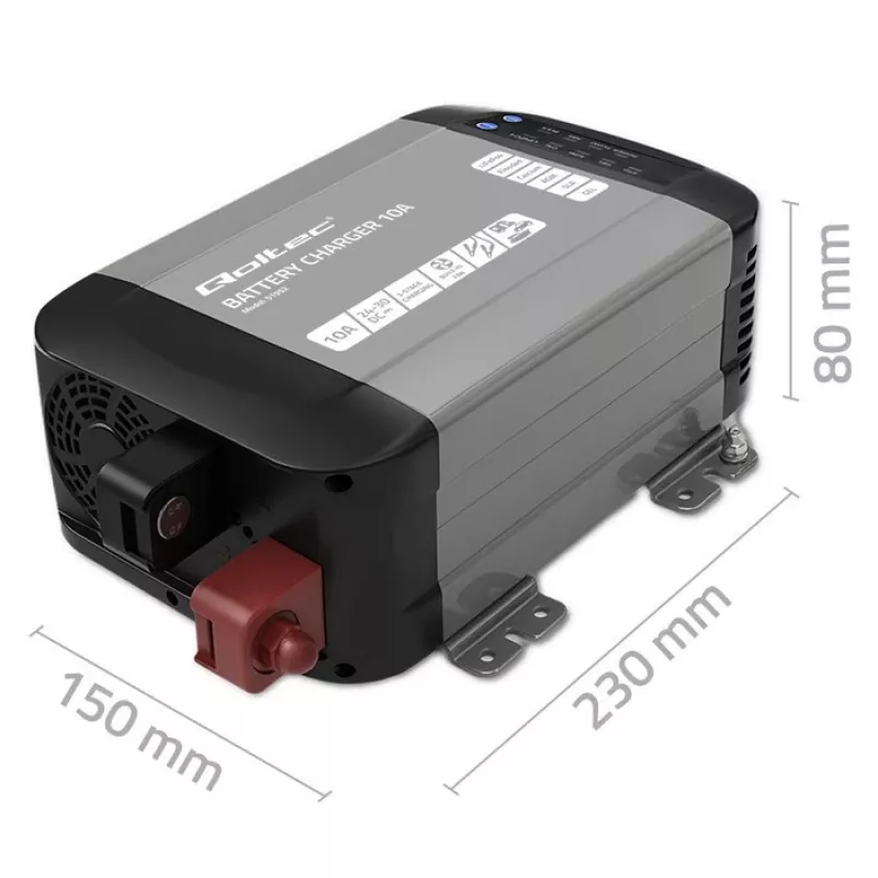 Qoltec 51952 viedais Monolith akumulatoru lādētājs LiFePO4/AGM/GEL/SLA, 10 A, 24 V