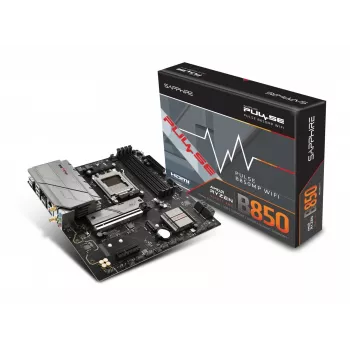 Mātesplate Sapphire PULSE B850M WIFI — AMD B850 micro ATX, Socket AM5, DDR5 līdz 7600 MHz, 4 DIMM, 192 GB, Wi‑Fi 6, 2.5GbE