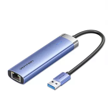 Vention TGFSB USB 3.2 Gen 1 Type-A 5-portu centrmezgls ar Gigabit RJ-45 un USB-C, zils