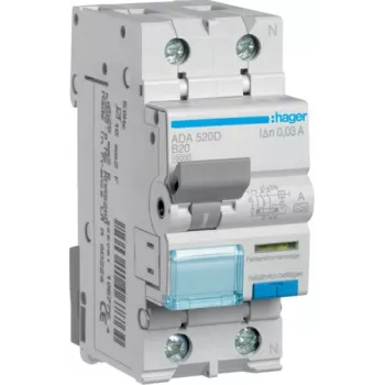 Hager ADA520D Diferencētais slēdzis RCBO 1P+N 10kA B-20A 30mA