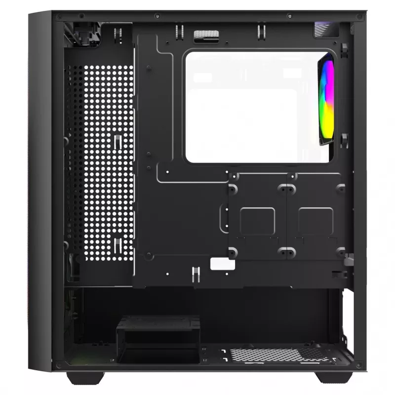 PC korpuss SAVIO Noctis Flow RGB — Cube, ATX/Mini-ITX, 3x 120 mm priekšējie ventilatori, rūdīta stikla sāns, max GPU 35 cm