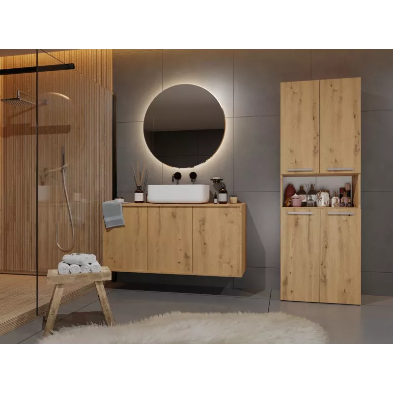 Vannas istabas skapis NEL 1K DK ART KPL, ozolkoka rāmis, 600×300×1740 mm, 5 plaukti, brīvi stāvošs