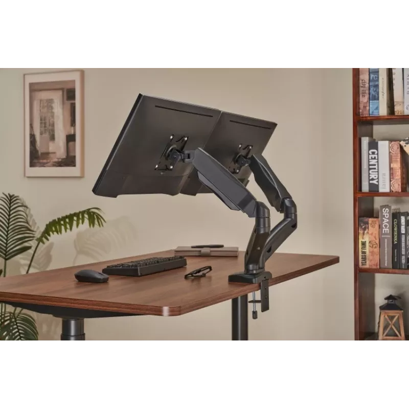 Monitoru roka up up Ekonomiska interaktīva pretsvara divu monitoru roka Matēti melna VESA 75x75/100x100