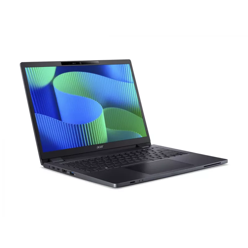 Portatīvais dators Acer TravelMate TMP414-53-G2-TCO-585Q ar 14 collu WUXGA (1920 x 1200) ekrānu, Intel Core 5 120U, 16 GB DDR5, 256 GB SSD, Intel Iris Xe Graphics, 4G LTE, Windows 11 Pro, zilā krāsā