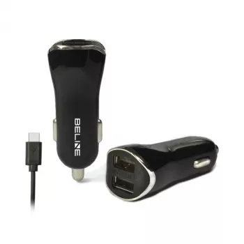 Auto lādētājs 2xUSB + USB-C 2,1A melns