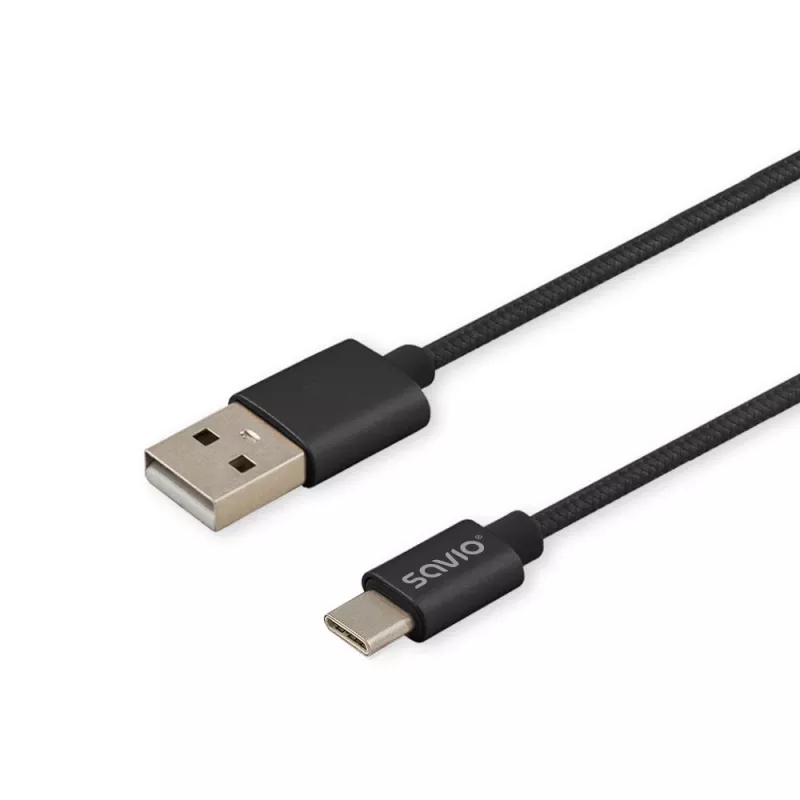 Savio CL-129 USB kabelis 2 m USB 2.0 USB A USB C Melns