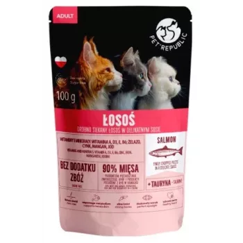 PetRepublic CAT kaķu barības maisiņš pieaugušiem kaķiem 100 g, filejas ar lasi gabaliņos