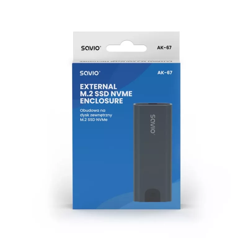 M.2 SSD korpuss SAVIO AK-67 Pelēks, USB 10 Gbit/s, viena M.2 diska atbalsts