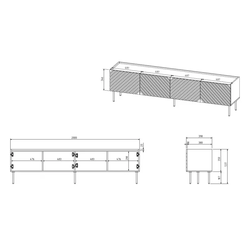 4D RTV skapis ONDA 200x40x35-54 melns (stāvošs vai stiprināms pie sienas)