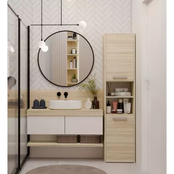 Vannas istabas uzglabāšanas skapis Top e shop S40 SONOMA — Ozola rāmis, brīvi stāvošs, 6 plaukti, 400×300×1700 mm