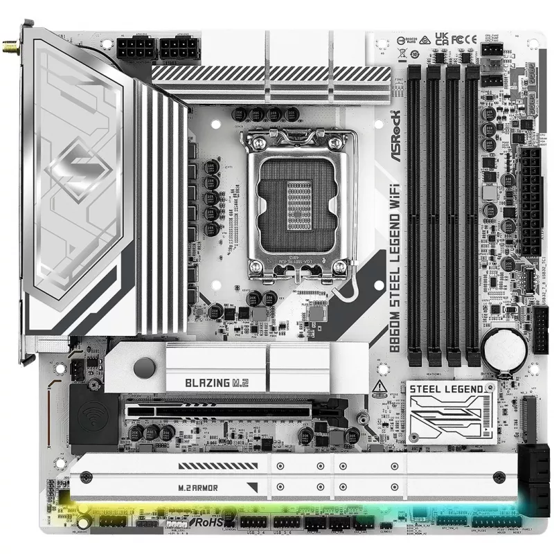 Mātesplate ASRock B860M Steel Legend WiFi — Intel B860, LGA 1851, micro-ATX, DDR5, 4 DIMM, Wi-Fi 6E, 2.5GbE