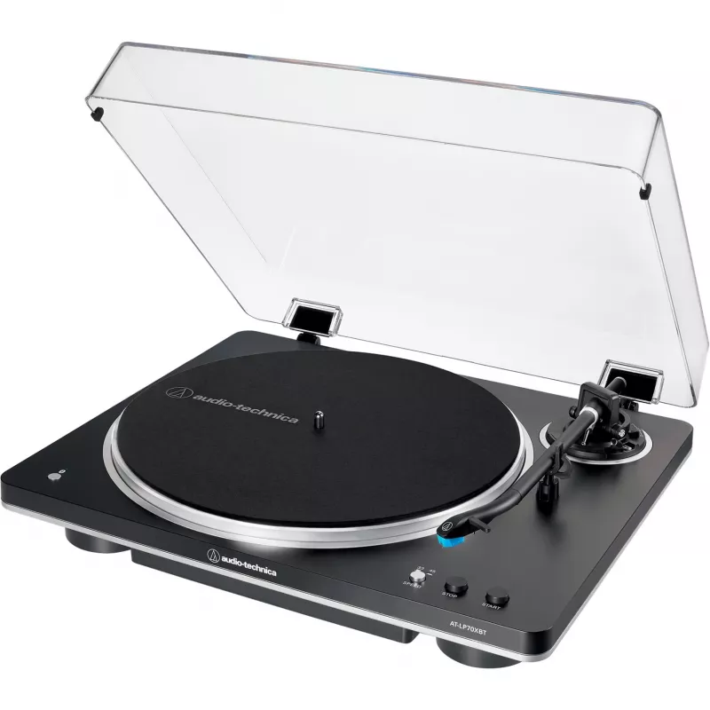 Audio-Technica AT-LP70XBTBS, atskaņotājs melns/sudrabs, iebūvēts fono priekšpastiprinātājs, Bluetooth, pilnībā automātisks, siksnas piedziņa