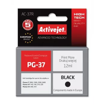 ActiveJet AC-37R saderīga kasetne Canon PG-37, melna, 12 ml, XL iznākums, pigmenta bāze