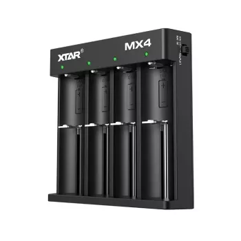 Lādētājs akumulatoriem XTAR MX4 4-slotu universāls Li-ion NiMH USB-C, melns, atbalsta 4 baterijas