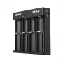 Lādētājs akumulatoriem XTAR MX4 4-slotu universāls Li-ion NiMH USB-C, melns, atbalsta 4 baterijas