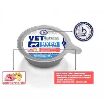 VET RESPONSE Hypoallergenic Rabbit kaķu mitrā barība - 85g