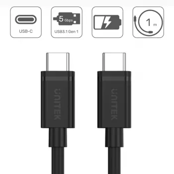 USB kabelis UNITEK Y-C477BK USB 3.2 Gen 1 1m USB-C Melns