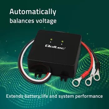 Bateriju sprieguma balansētājs QOLTEC 51097 24V (2×12V) akumulatoriem, 5A balansēšanas strāva