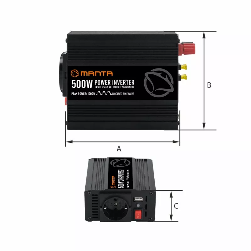 MANTA MPI500M 500W / 1000W maksimums līdzstrāvas maiņstrāvas pārveidotājs