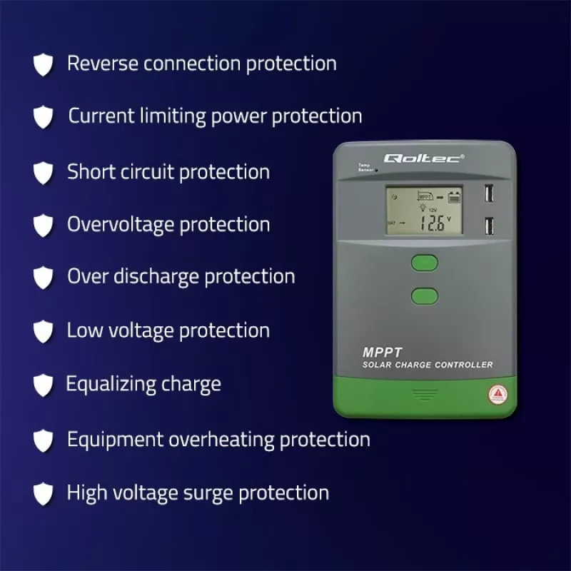 MPPT saules lādētājs QOLTEC 40A 12V/24V ar LCD displeju