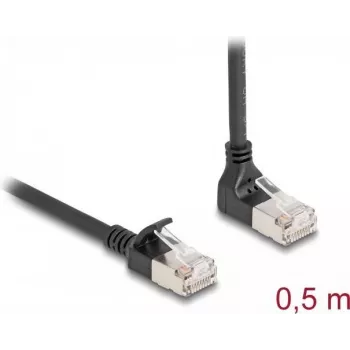Tīkla kabelis DeLOCK RJ45 Cat.6A S/FTP Slim 90° leņķa uz leju / taisns 0,5 m melns