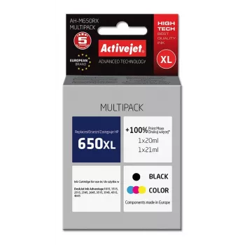Activejet AH-M650RX tinte (HP 650 CZ101AE/CZ102AE; Premium; 1 x 20 ml, 1 x 21 ml; 1110 lapas, melna, krāsu)