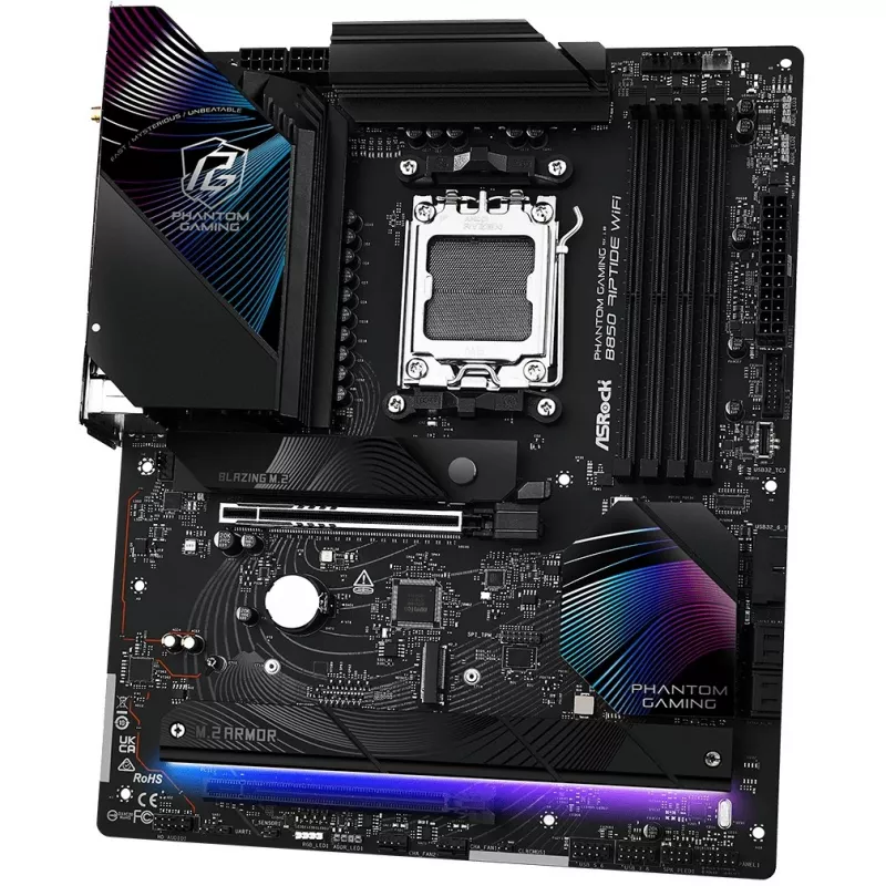 Mātesplate ASRock Phantom Gaming B850 Riptide WiFi — AMD B850, Socket AM5, ATX, DDR5, 4x M.2, Wi‑Fi 7, 2.5Gb LAN