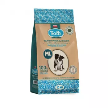 FOLK Junior Medium un lielas šķirnes Maiga maltīte kucēnam ar trusi, teļa gaļu un burkānu - sausā barība suņiem - 10kg