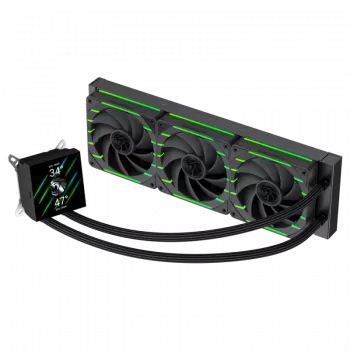 Gamemax HAILSTORM 360 LCD BK — Šķidruma dzesēšanas sistēma CPU, 360 mm radiators, LCD ekrāns, Melns
