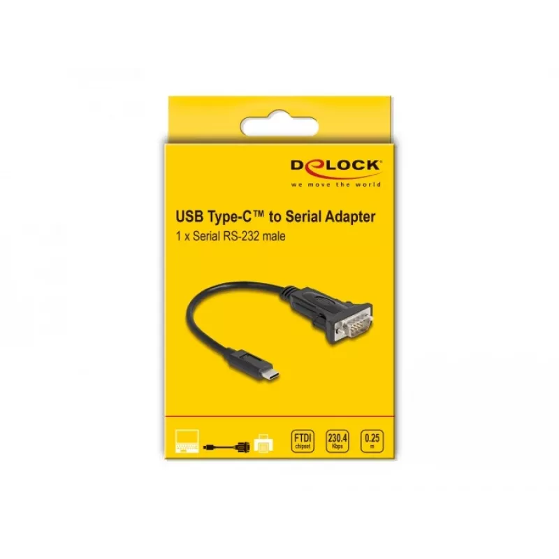 DeLOCK Adapter USB Type-C uz RS-232 D-Sub 9 kontaktu vīrišķais 0.25 m