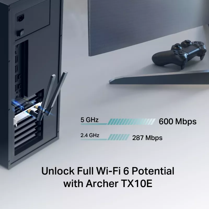 TP-LINK Archer TX10E AX900 PCIe Wi-Fi 6 Bluetooth adapteris