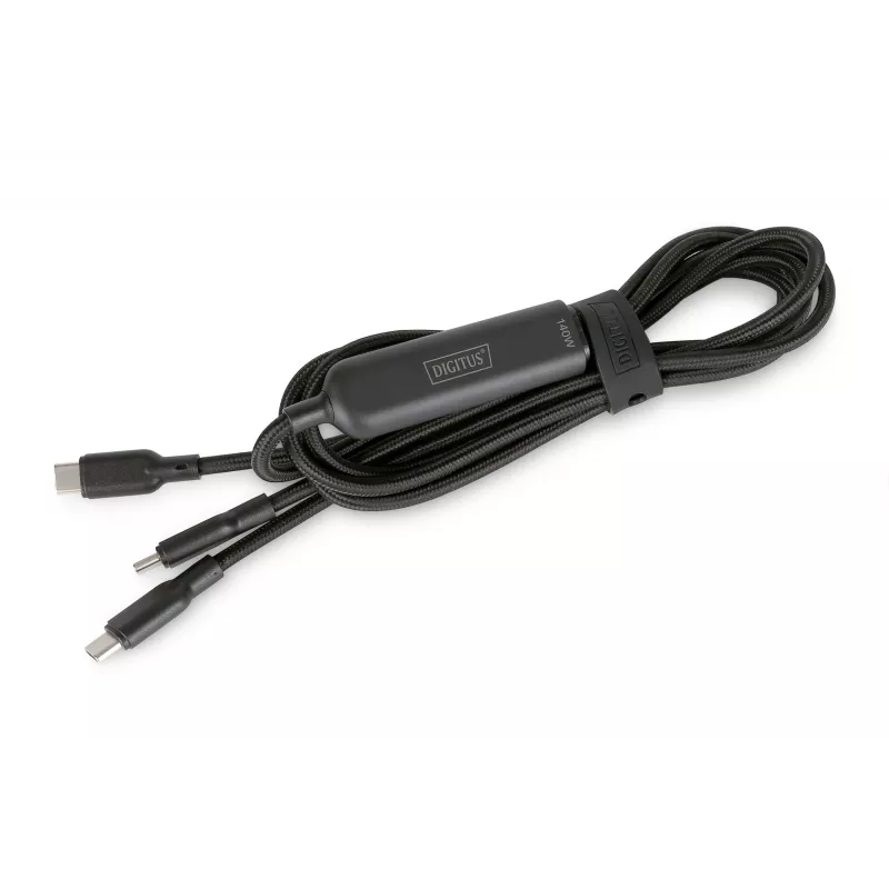 DIGITUS USB-C 2in1 lādēšanas kabelis 140W, USB-C uz 2×USB-C, 1.8 m, USB 2.0, melns